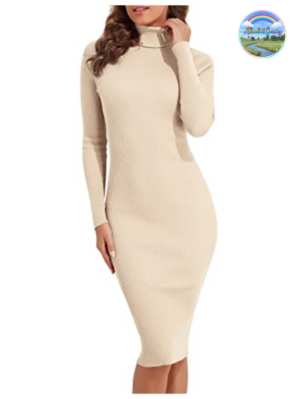 Womens Long Sleeve Turtleneck Sweater Dress Ribbed Knit Bodycon Midi